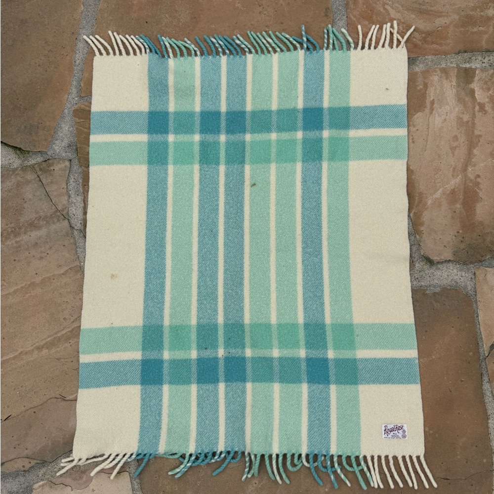 Vintage Royal Rose Wool Blanket Made in Great Britain Plaid Throw Fringe